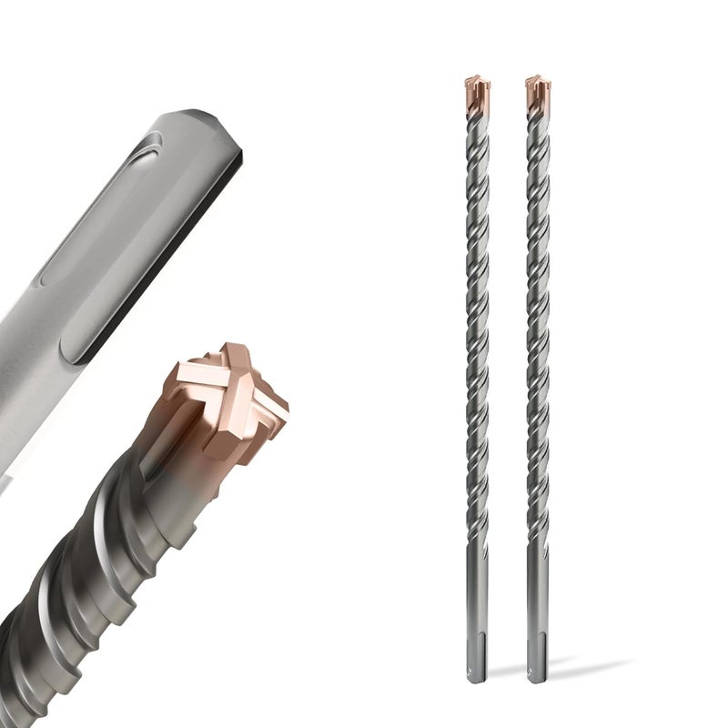 FROOOK 2PCS SDS Plus Rotary Hammer Drill Bits, 5/8"×12"（16mm×310mm） - 4 Carbide Cutting Edges & Coated Head, Ideal for Masonry| Heavy-Duty Masonry |Hammer Drill Bits for Precision Drilling - Image 1